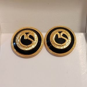 Vintage St. John Gold and Black Clip-on Earrings